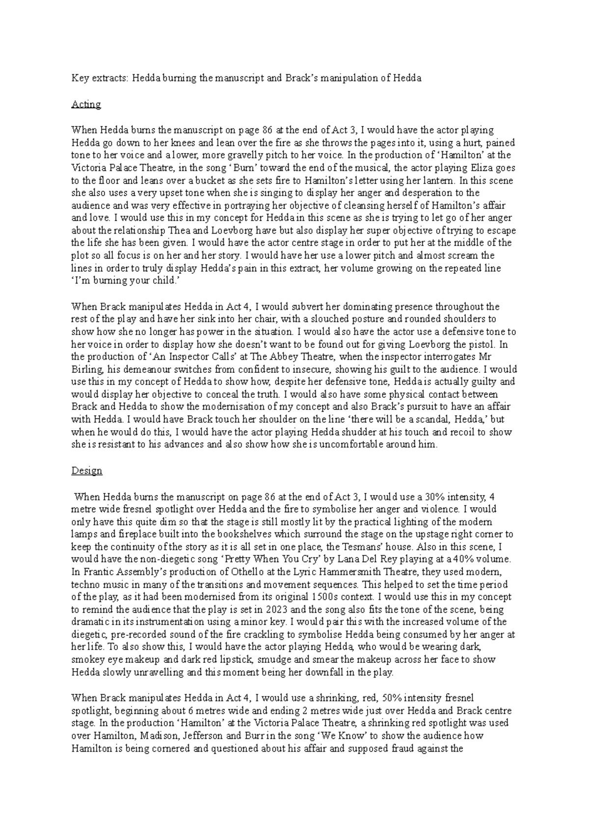 Hedda gabler key moment paragraphs - Key extracts: Hedda burning the ...