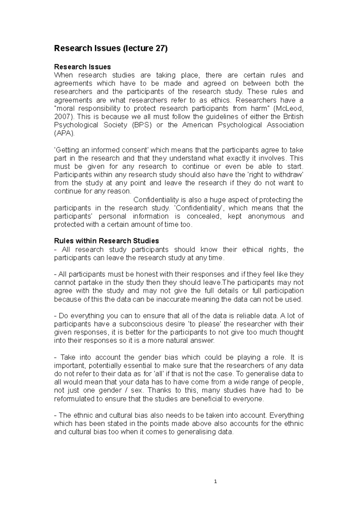 Research Issues - These rules and agreements are what researchers refer ...