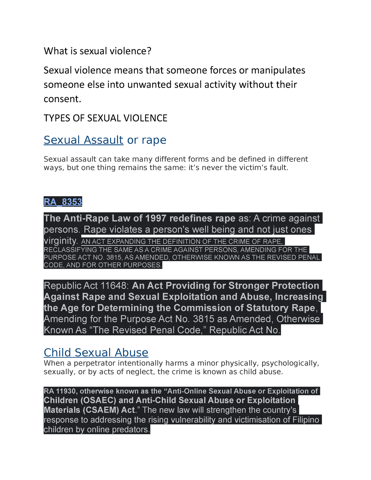 What is sexual violence - What is sexual violence? Sexual violence ...