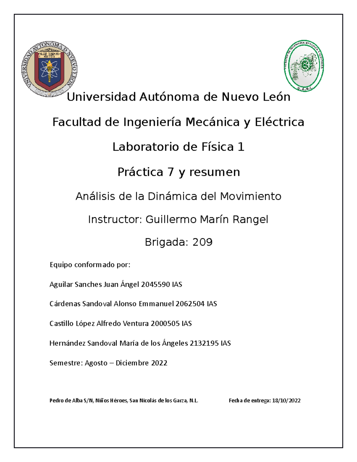 Equipo 1 Practica 7 LAB Fisica - Universidad Autónoma de Nuevo León ...