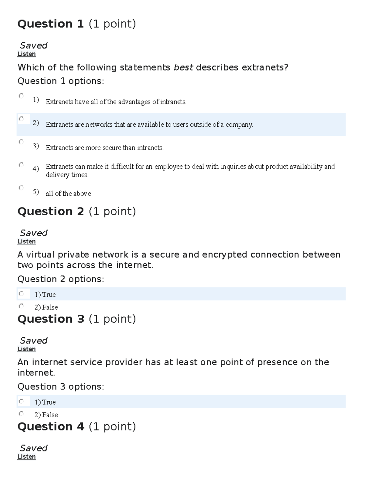 Internet And Web Technologies Quiz - Studocu