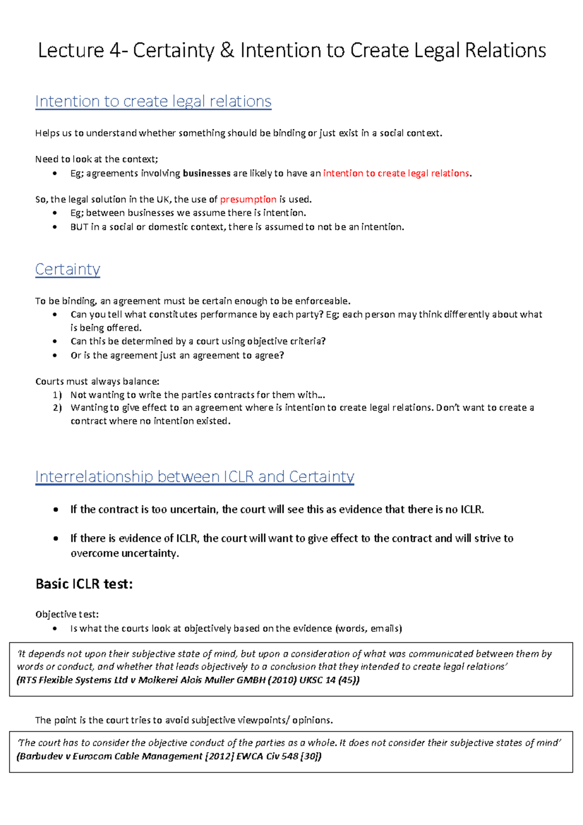 Certainty and Intention to Create Legal Relations Contract Law Lecture ...
