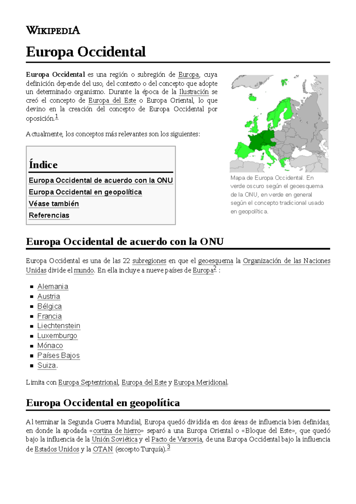 Europa Occidental - Sdfsdfsdfsdf - Mapa De Europa Occidental. En Verde ...