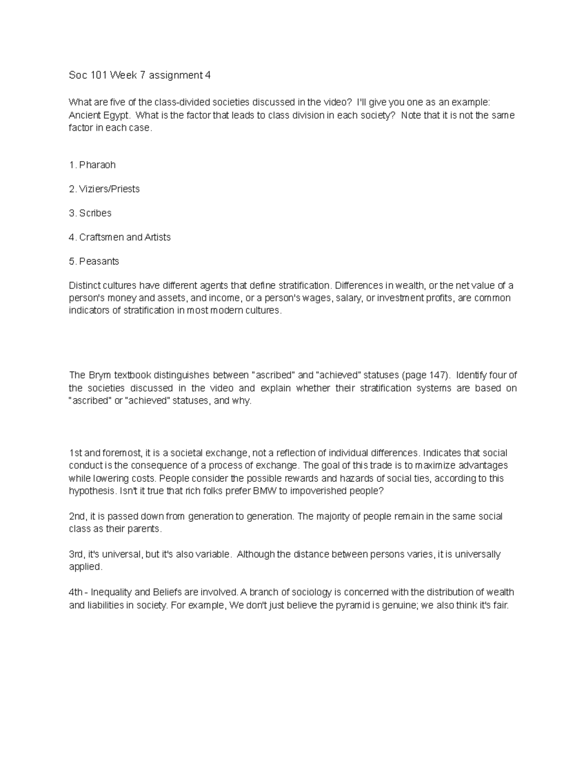 Soc 101 Week 7 assignment 4 - Soc 101 Week 7 assignment 4 What are five ...