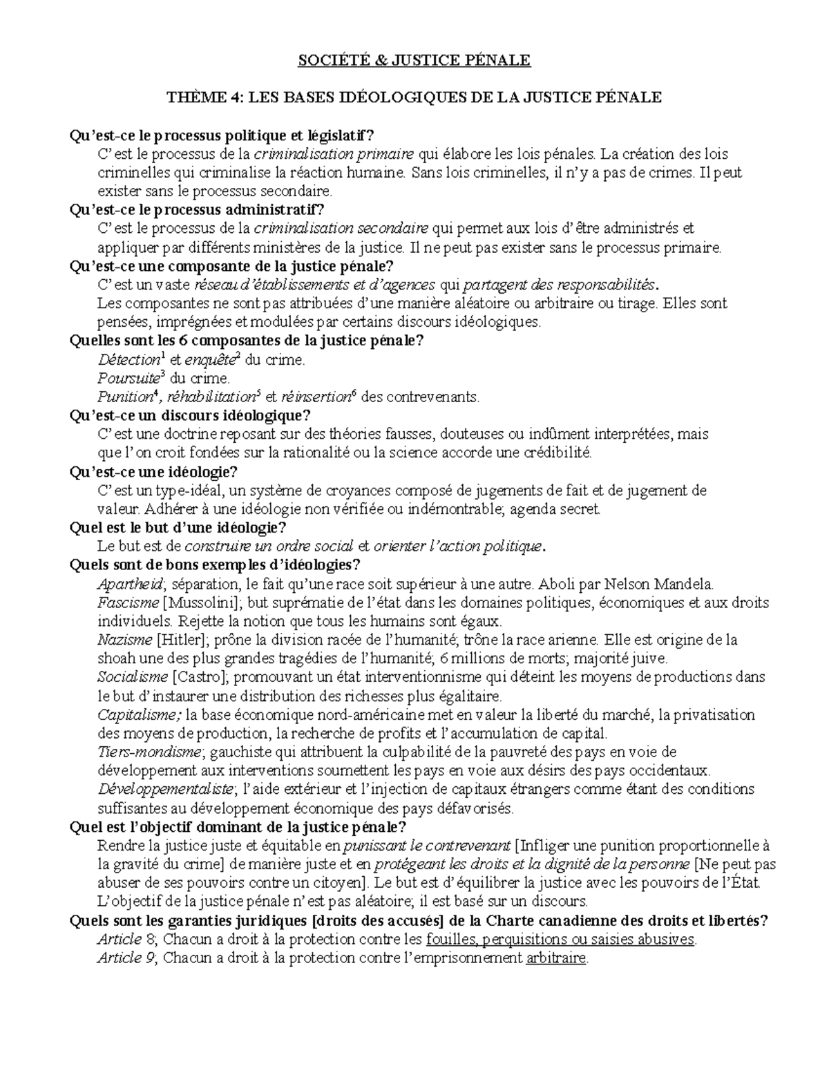 Les bases idéologiques de la justice pénale - CRI1002 - ULaval - Studocu