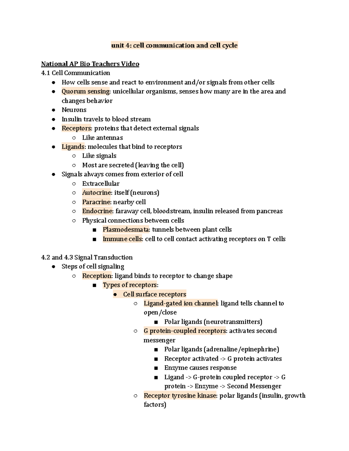 Unit 4 Cell Communication And Cell Cycle - Unit 4: Cell Communication ...