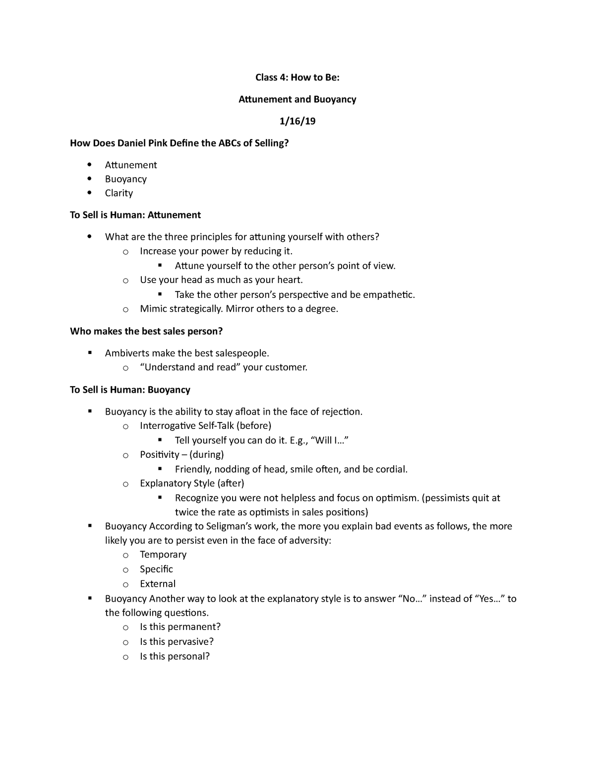 Class 4 Lecture Notes - Class 4: How to Be: Attunement and Buoyancy 1 ...