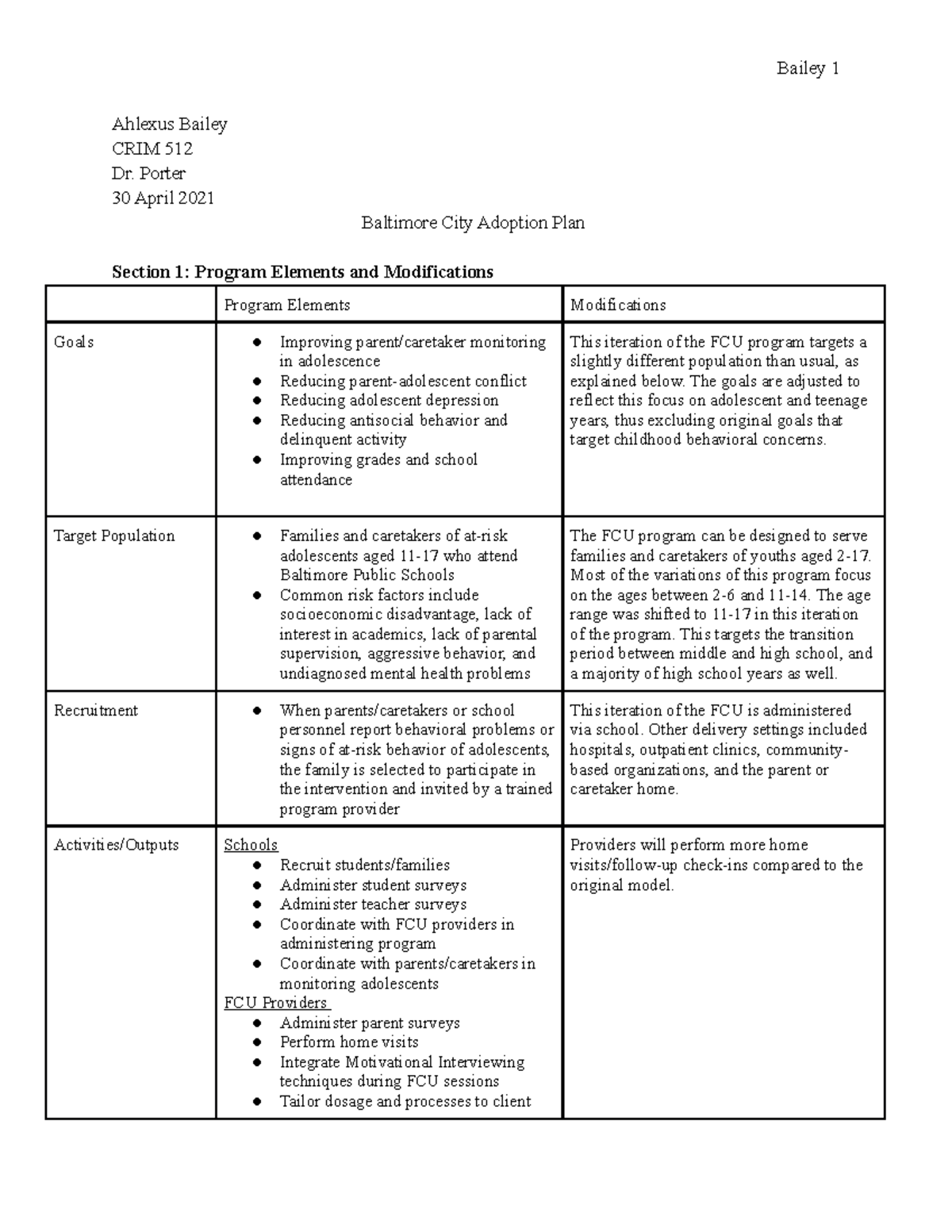 Baltimore City Adoption Plan - Ahlexus Bailey CRIM 512 Dr. Porter 30 ...