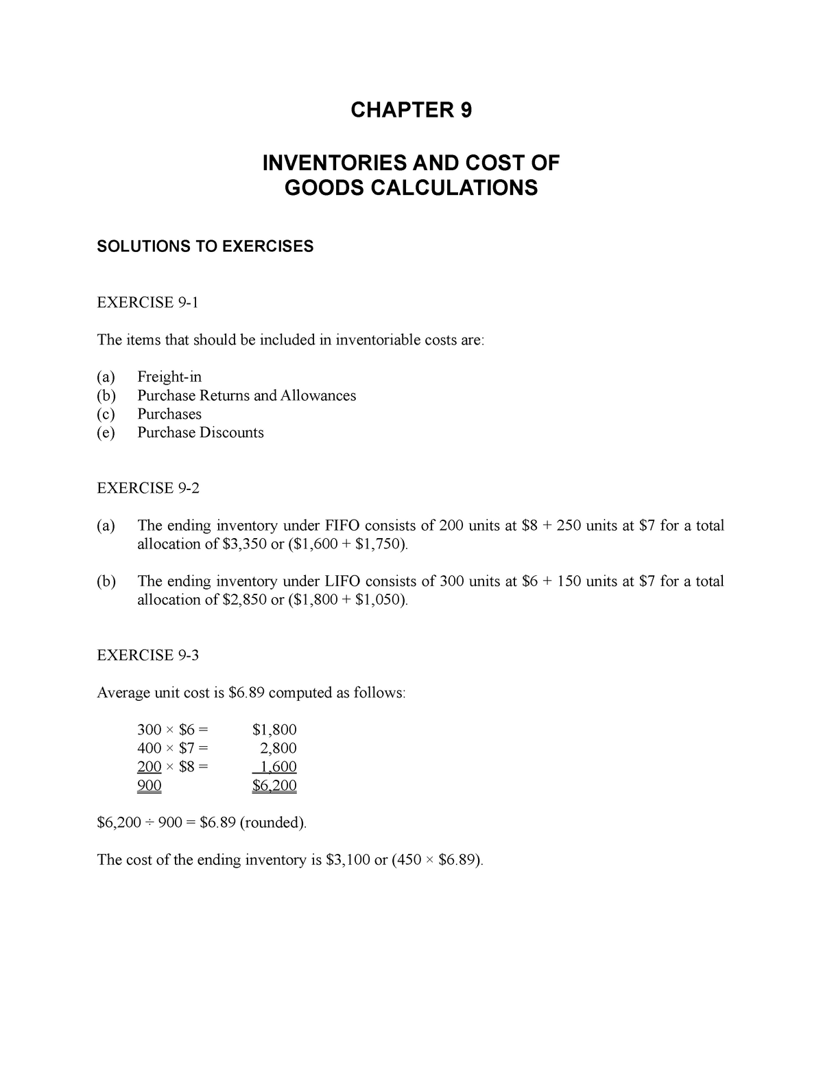 TOUR214Chapter 9Solutions - CHAPTER 9 INVENTORIES AND COST OF GOODS ...