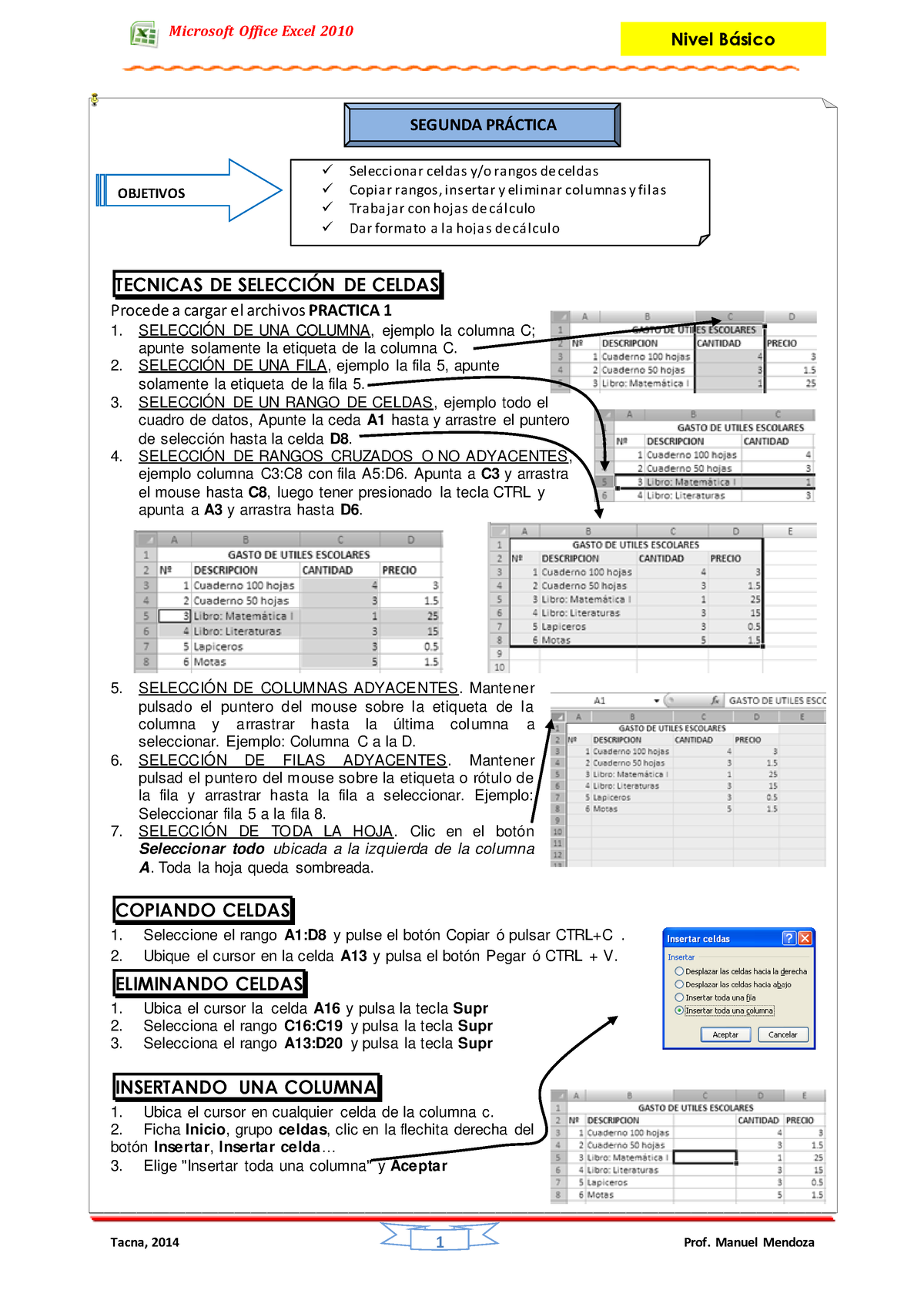 Pract 2 Excel 2010 Básico - Tacna, 2014 Prof. Manuel Mendoza Nivel B ...