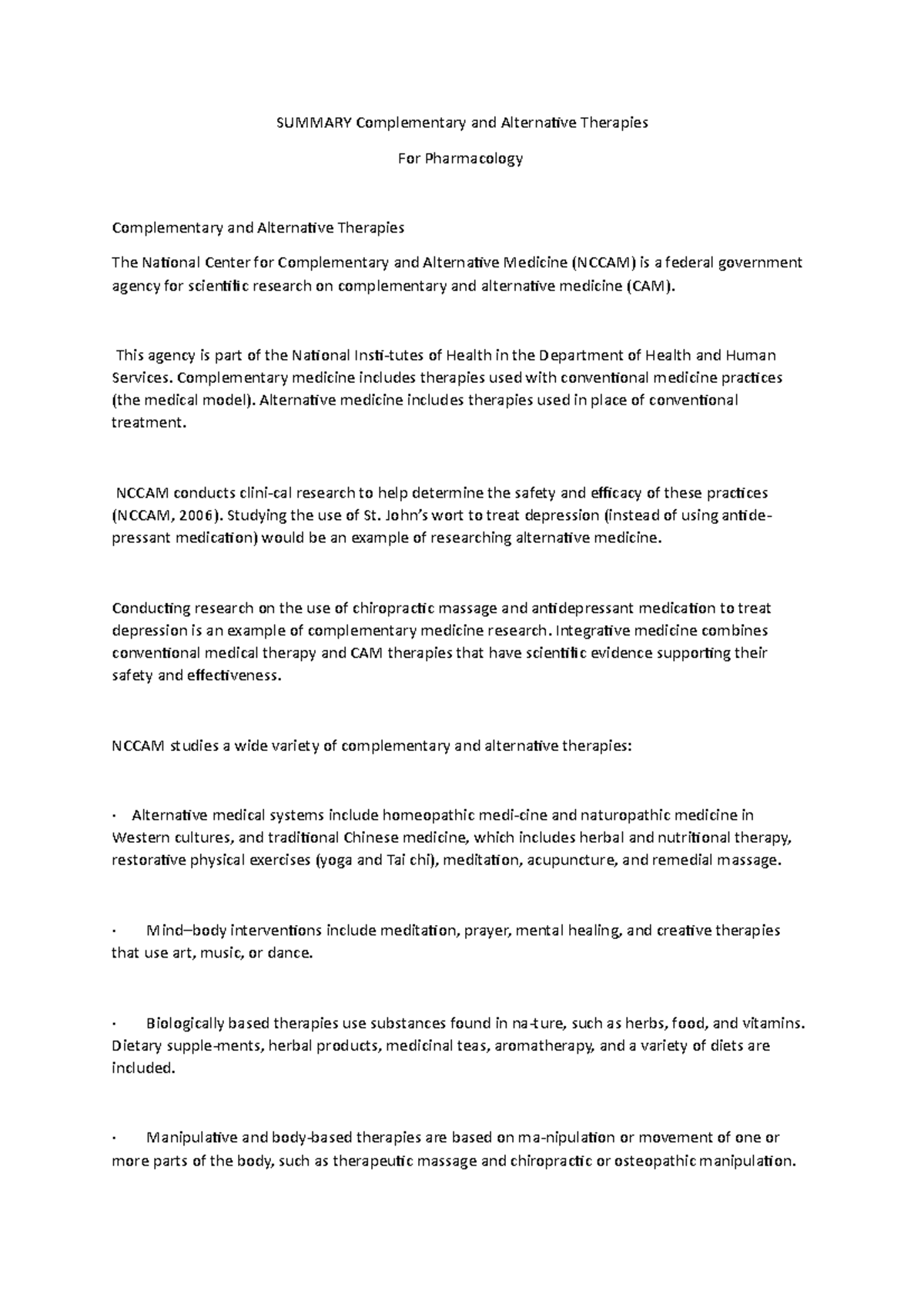 Summary Complementary and Alternative Therapies For Pharmacology ...