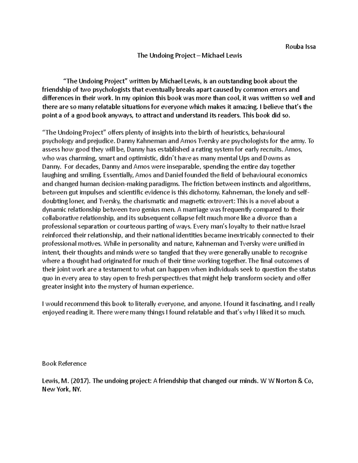 The Undoing Project - Rouba Issa The Undoing Project – Michael Lewis ...