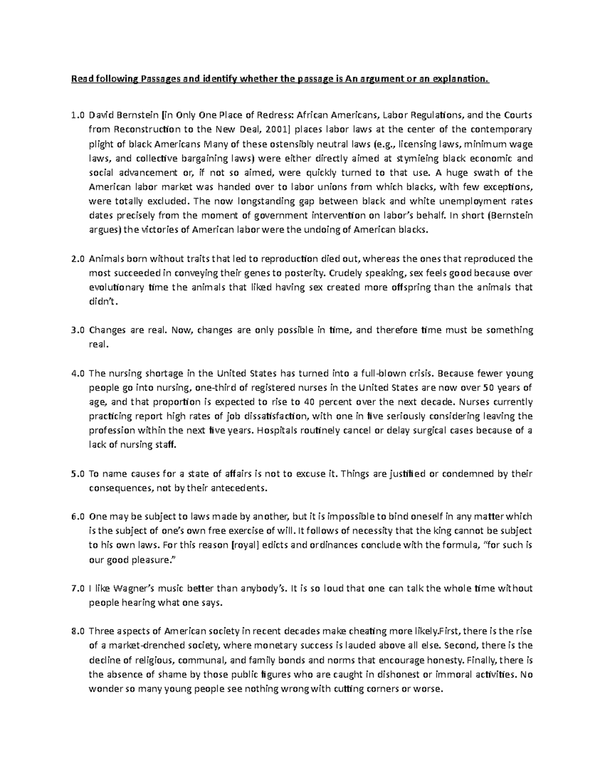 Argument And Explanation Practice Exercise - Read Following Passages ...