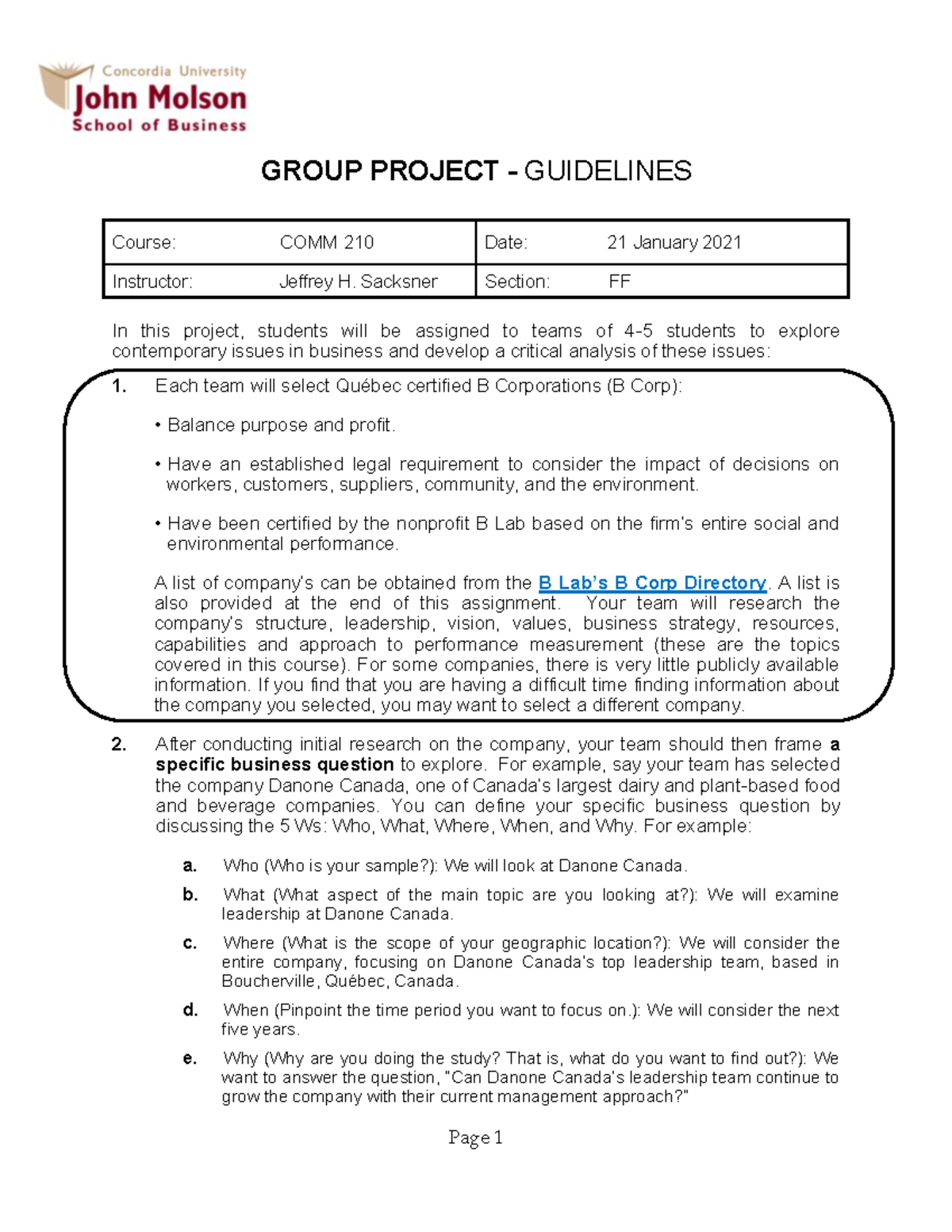 Group Project Outline - GROUP PROJECT - GUIDELINES Course: COMM 210 ...