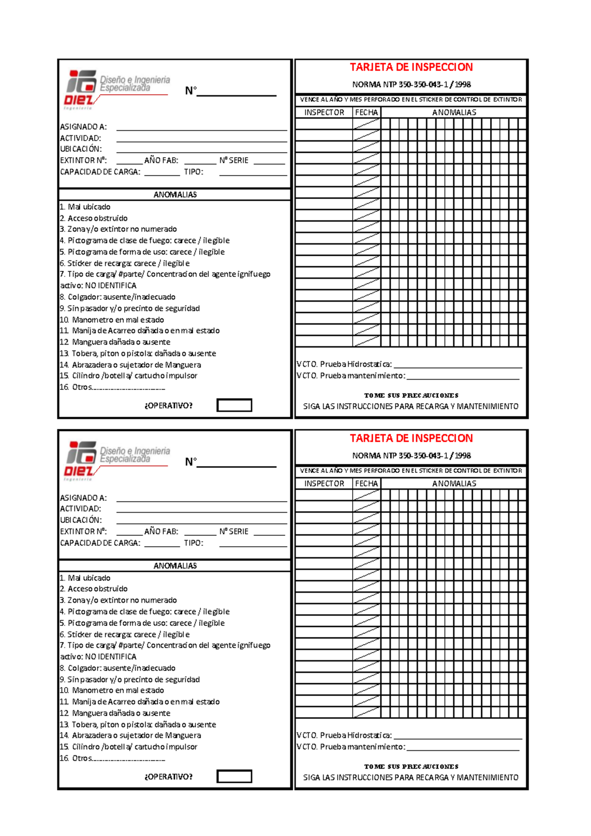 376640457 Tarjetas de Inspeccion de Extintores - N ...