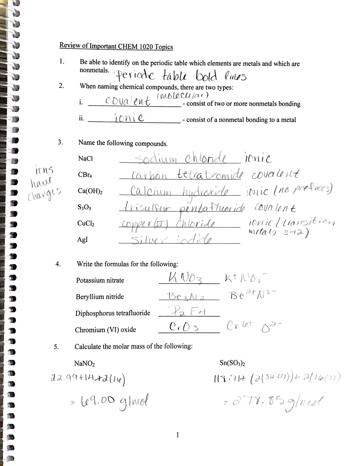 Ch 12 Notes - Lt'Y' \uuJ- Review Of Important CHEM 1020 Topics Be Able ...