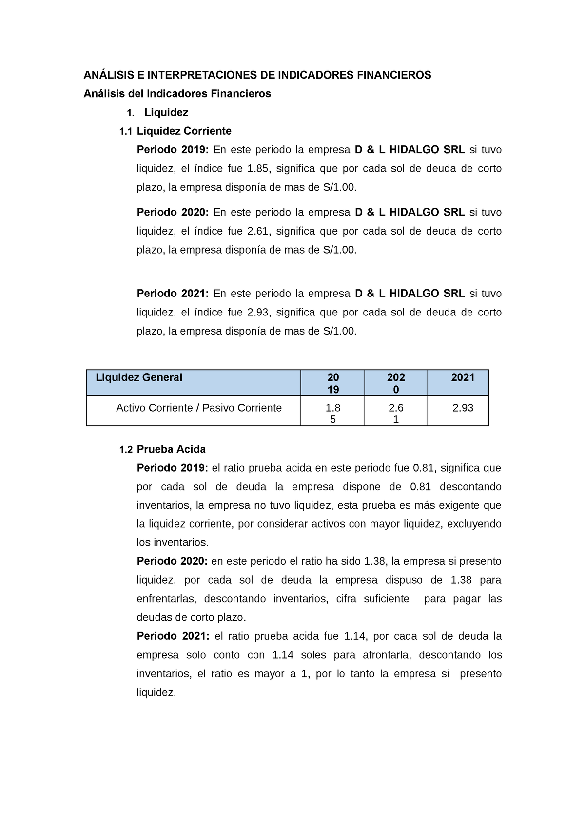 Corporativa - Finanzas - ANÁLISIS E INTERPRETACIONES DE INDICADORES ...