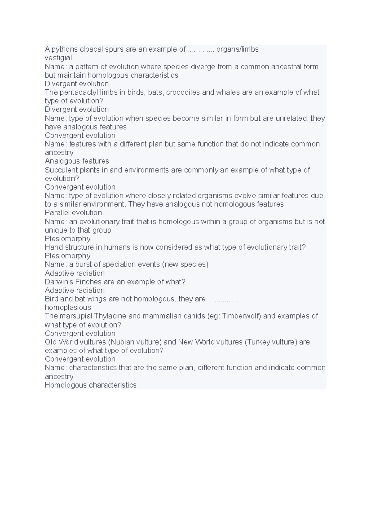 7 - Biology Diversity - A pythons cloacal spurs are an example of ...