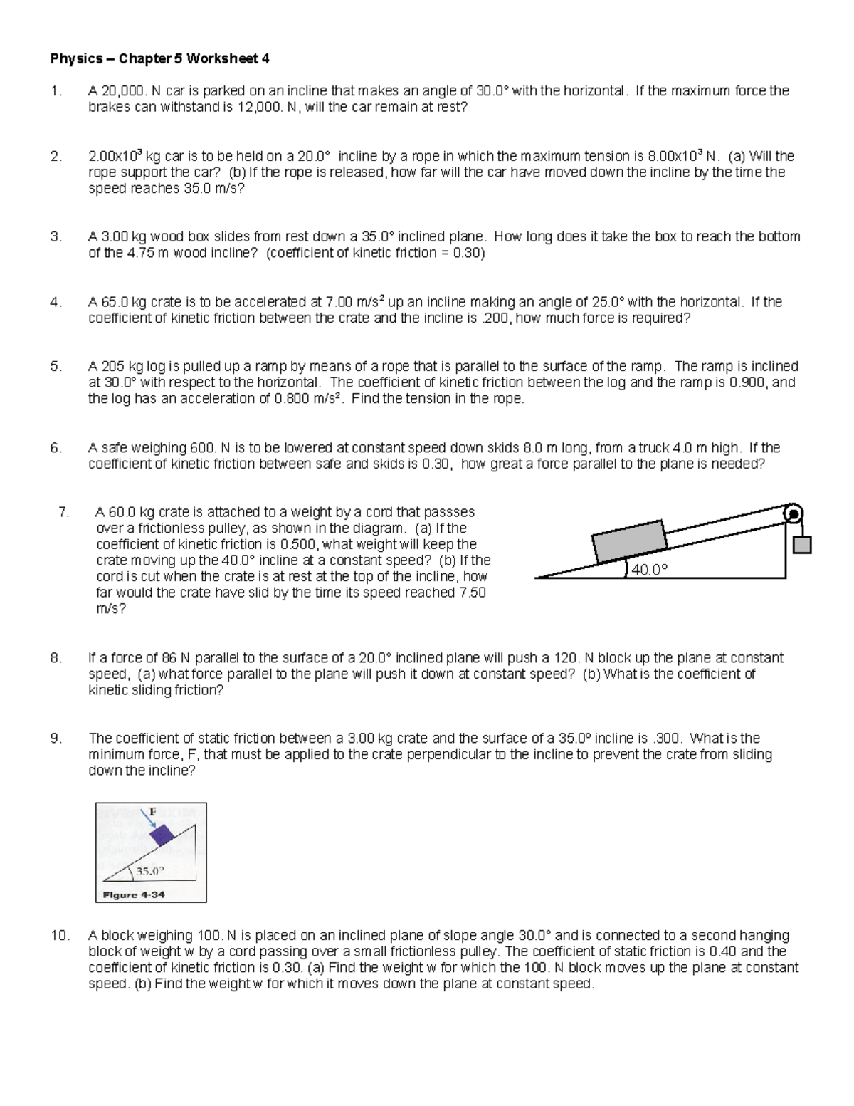 5.4 Inclinced planes - idk work - Physics – Chapter 5 Worksheet 4 A ...