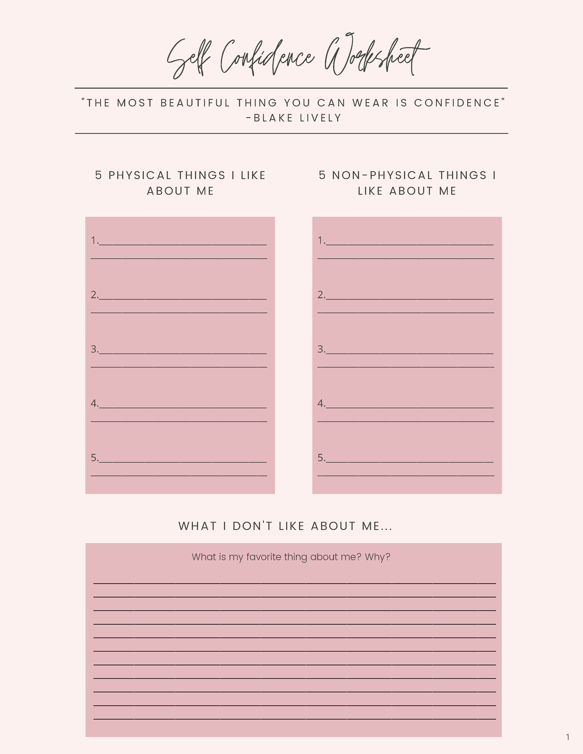 Self-esteem-worksheets - Self Confidence Worksheet " T H E M O S T B E ...