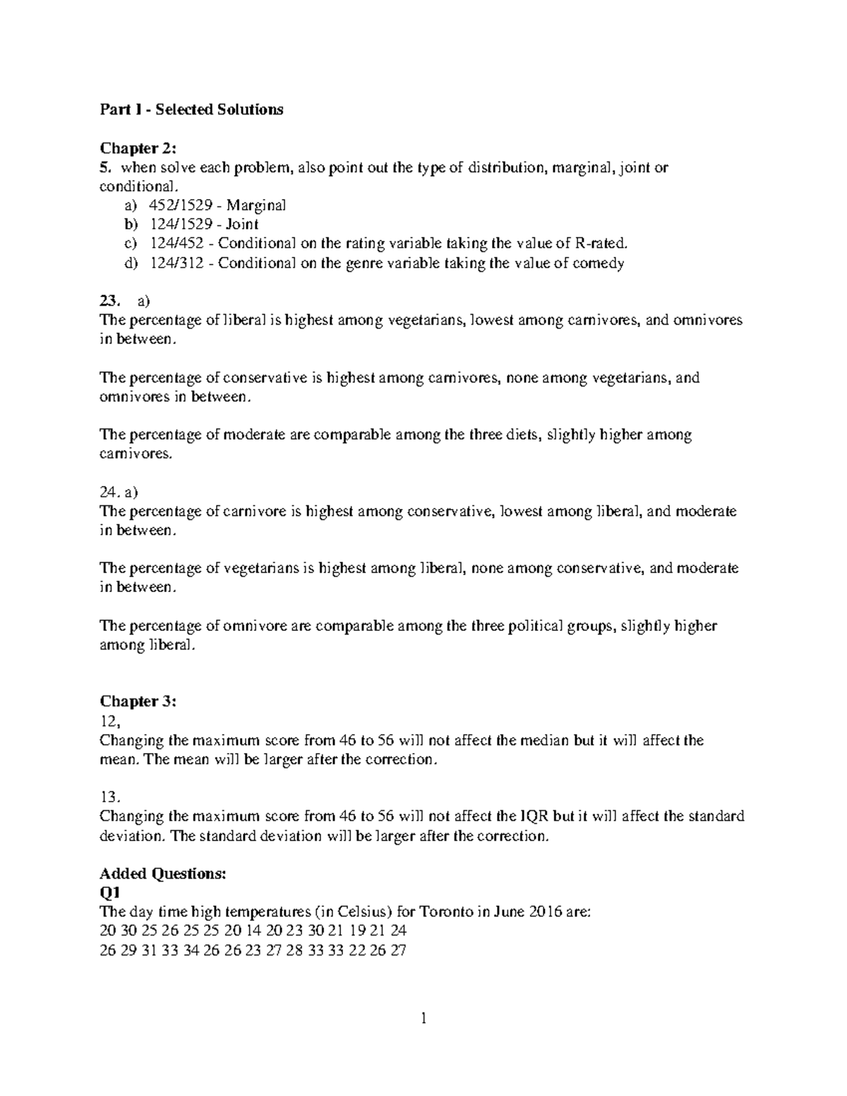 Extra Practice Problem Selected Solutions - Part I - Selected Solutions ...