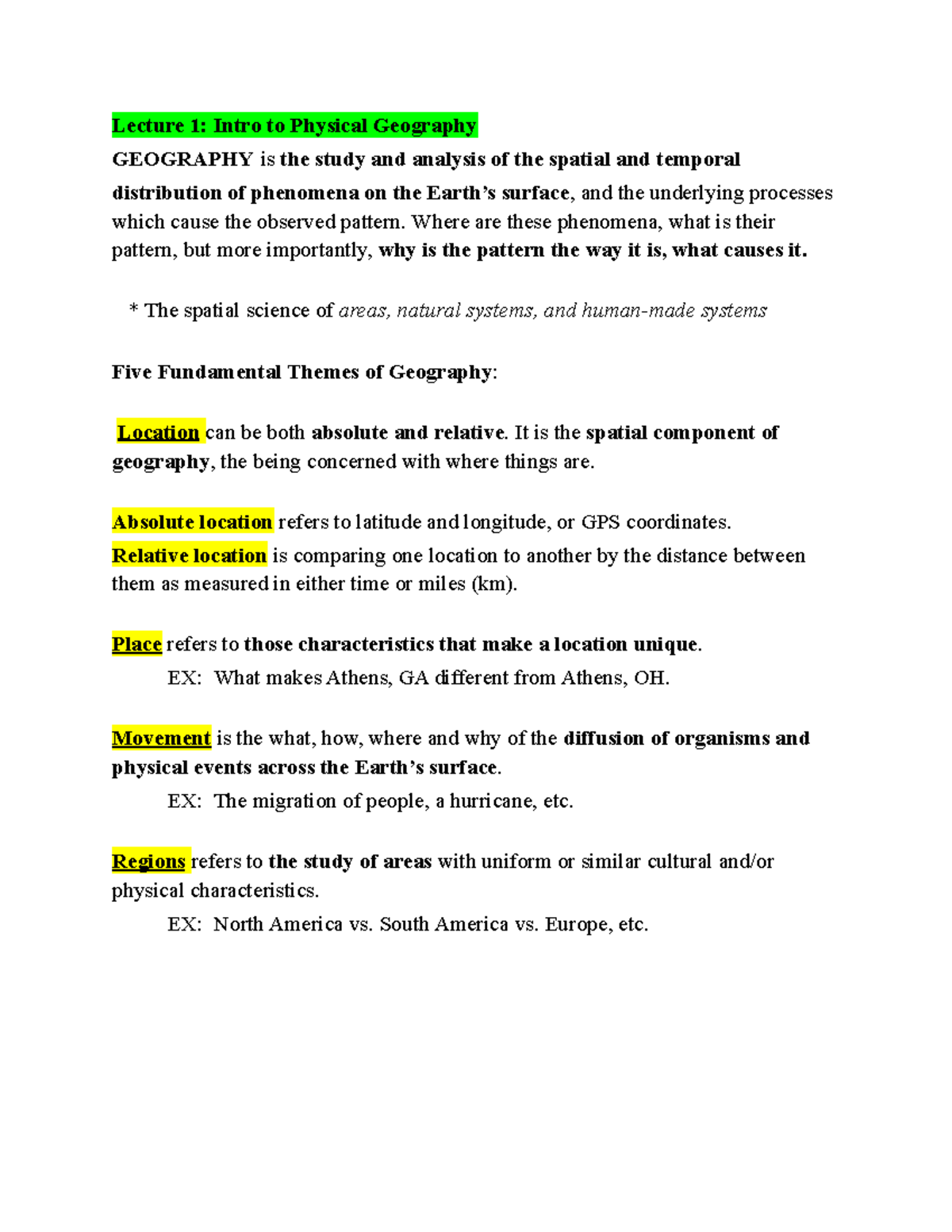 GEOG 1111 Test #1 - Lecture 1: Intro To Physical Geography GEOGRAPHY Is ...