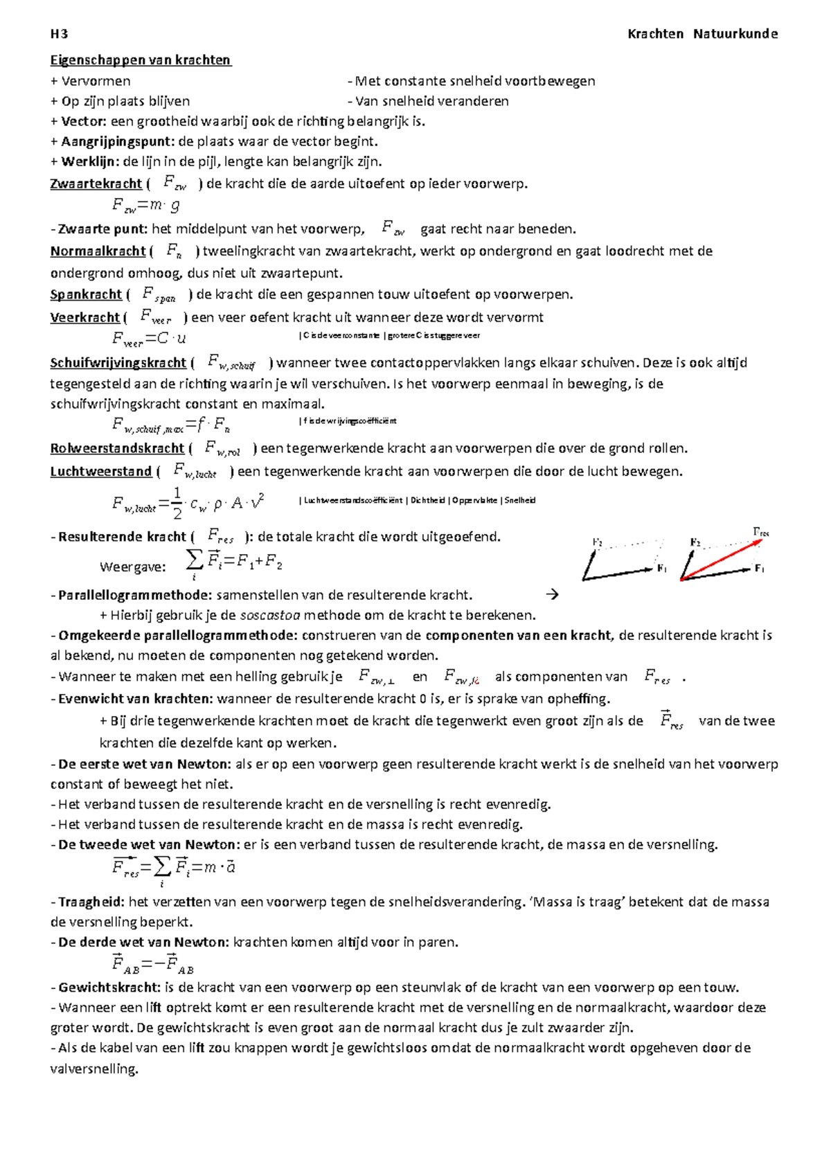 Natuurkunde VWO 4 - Hoofdstuk 3 - Krachten - H3 Krachten Natuurkunde ...