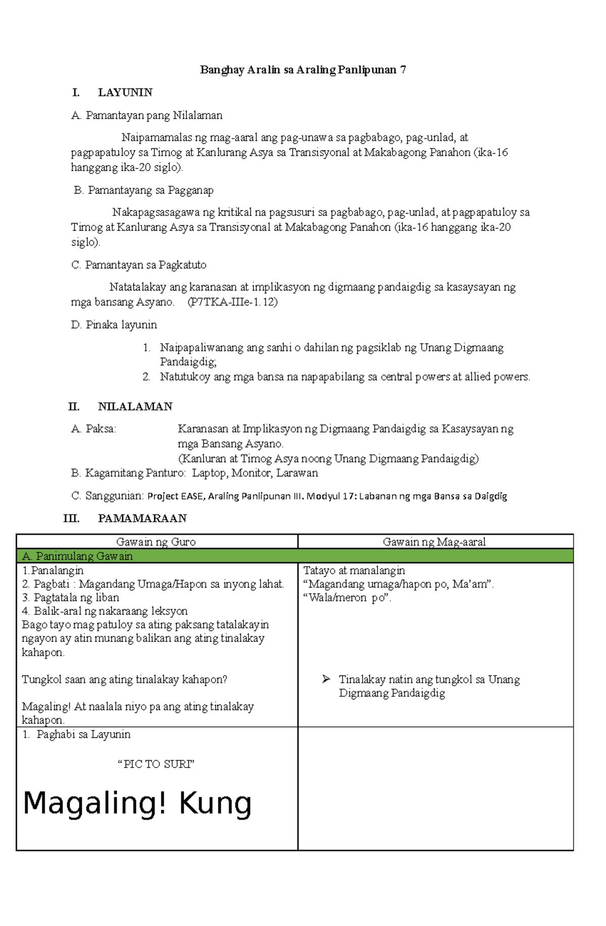 Dlp5 A Lesson Plan In Araling Panlipunan 7 Banghay Aralin Sa Araling Panlipunan 7 I Layunin 5425