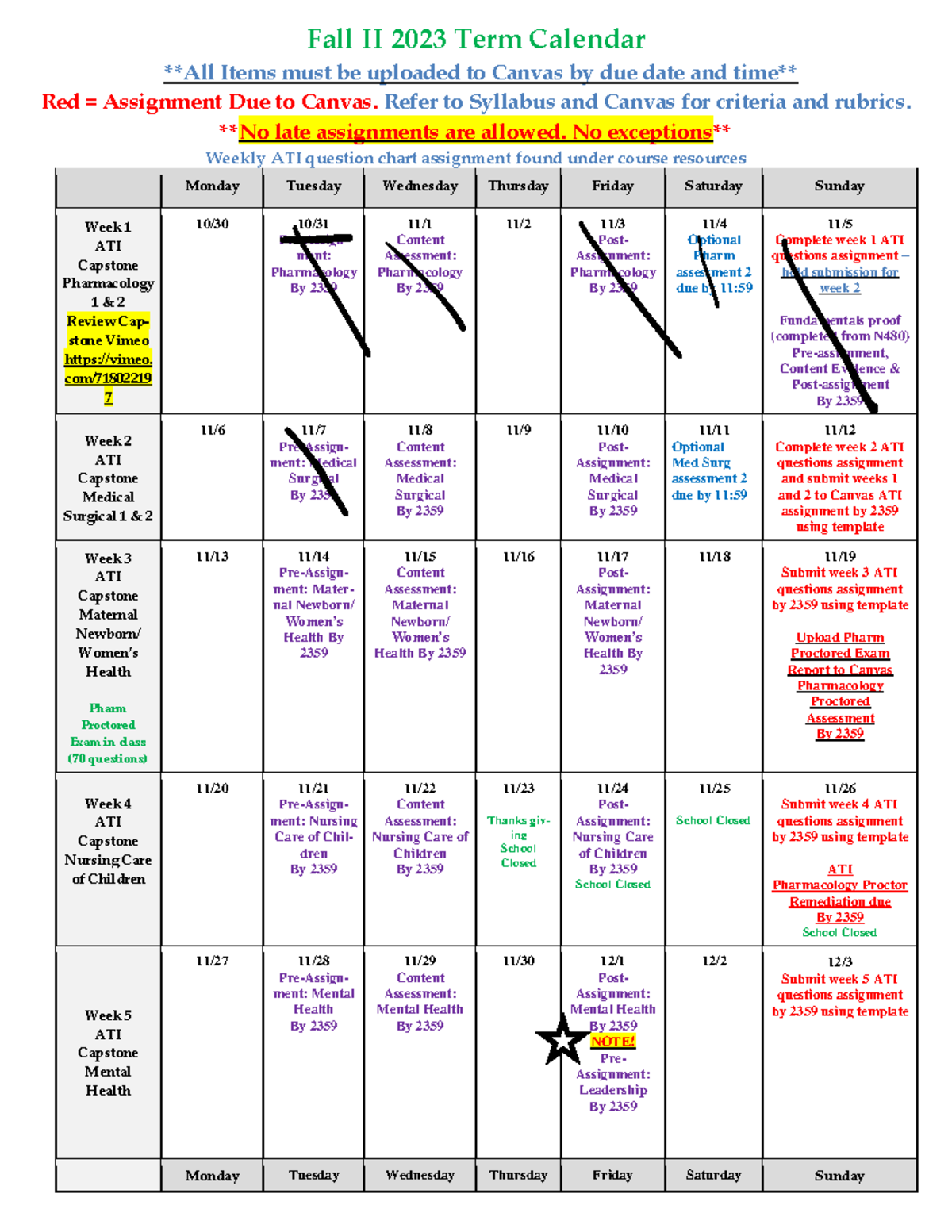 493 Calendar Fall II 2023 - Fall II 2023 Term Calendar All Items must