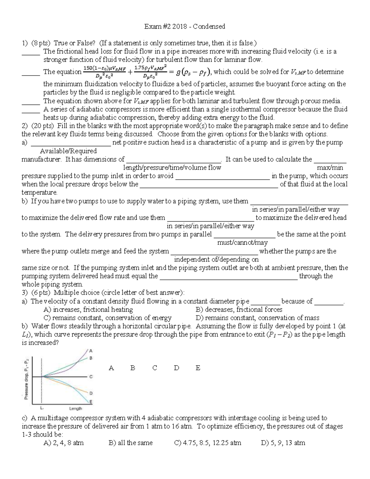 Exam -2- 2018 - Fluid Mechanics (CBEN307) Exam 2 From 2018 - Exam #2 ...