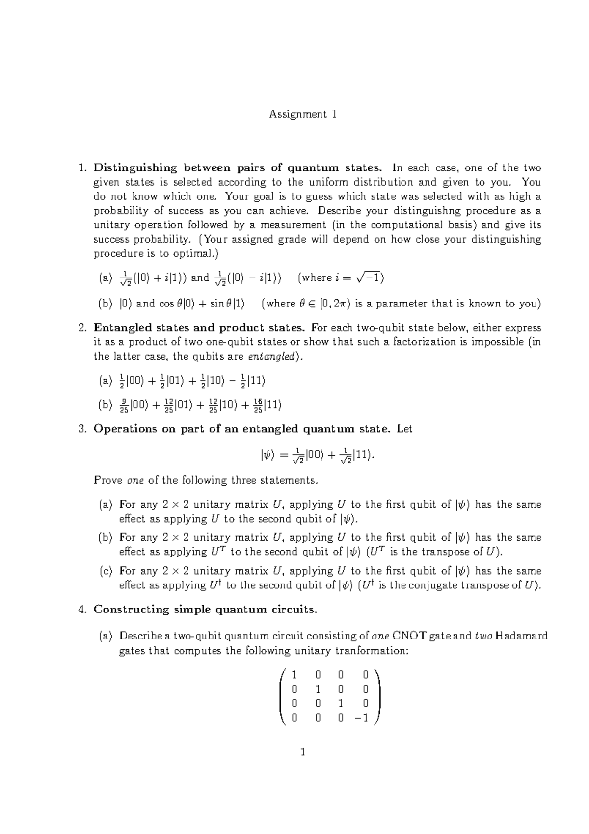 assignment on quantum theory