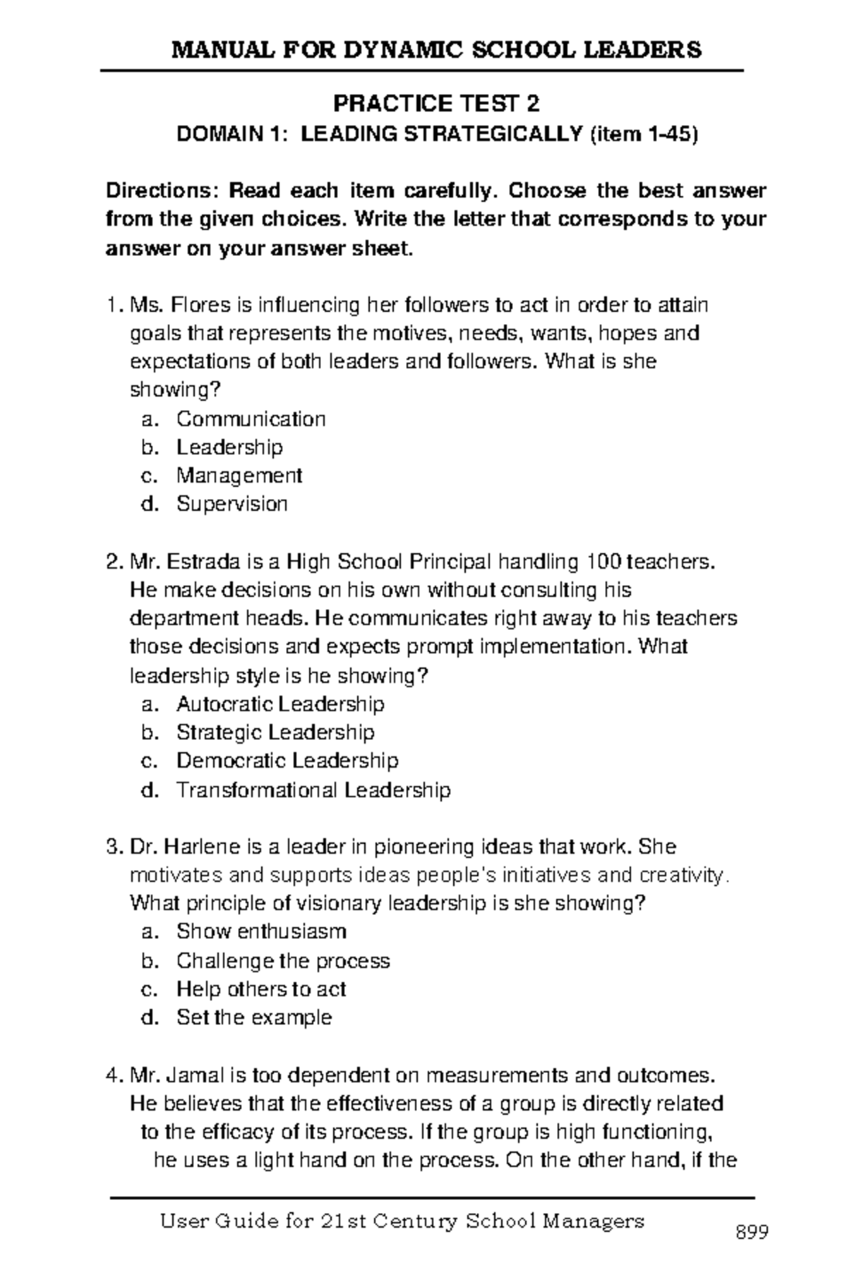 Manual Addendum FOR 2020 - PRACTICE TEST 2 DOMAIN 1: LEADING ...