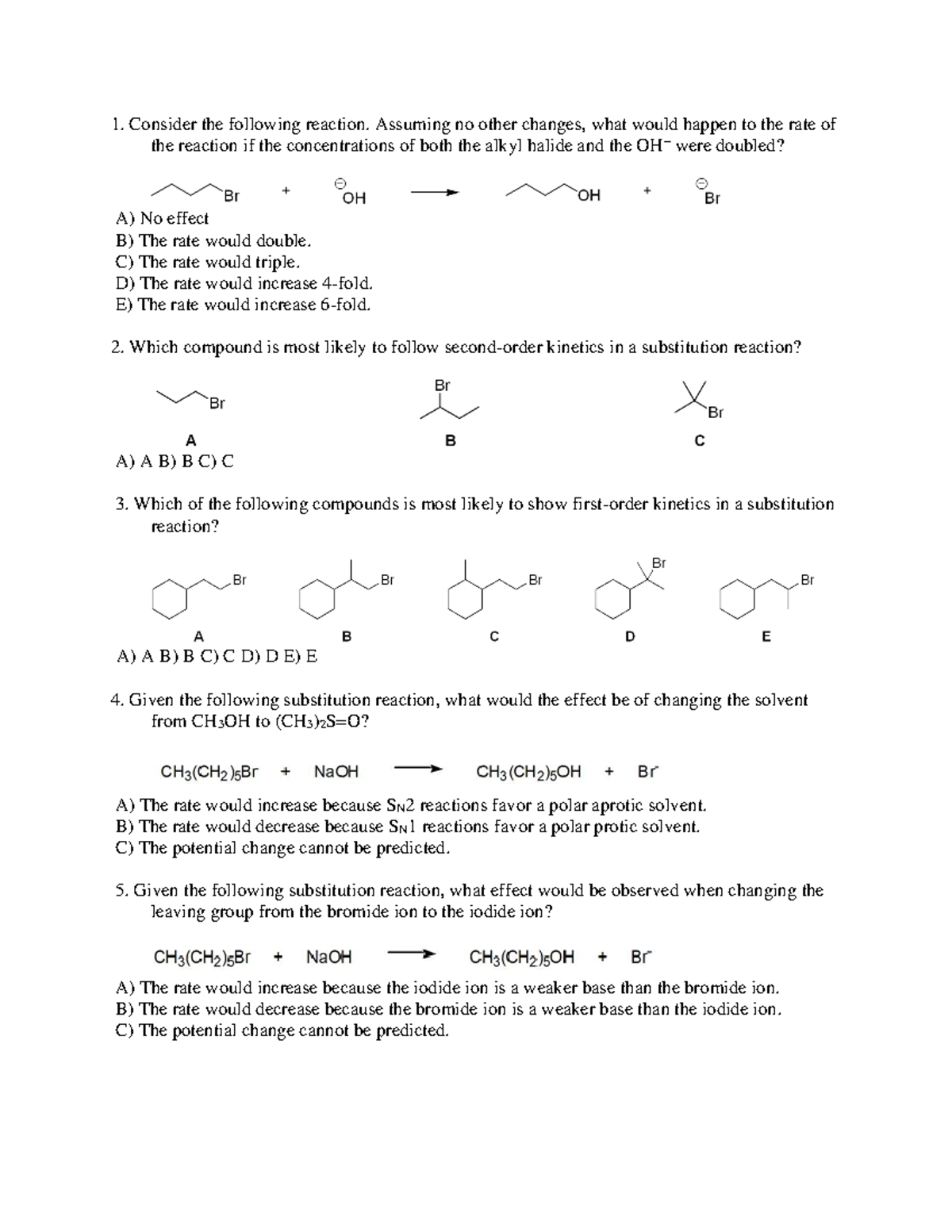 rank the sn2 reaction rates for the following compounds