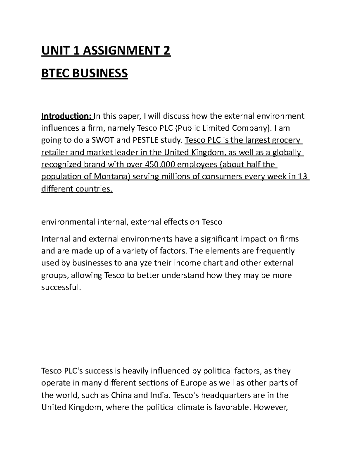 Assignment 2 (1) - Business Management - UNIT 1 ASSIGNMENT 2 BTEC ...