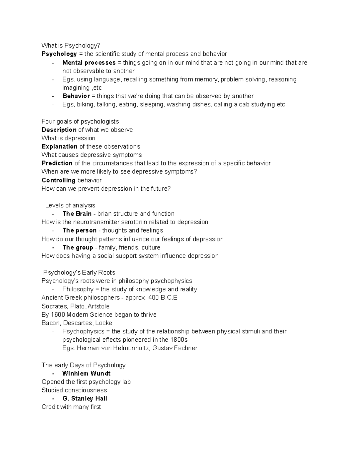 Chapter 1 History of Psychology - What is Psychology? Psychology = the ...