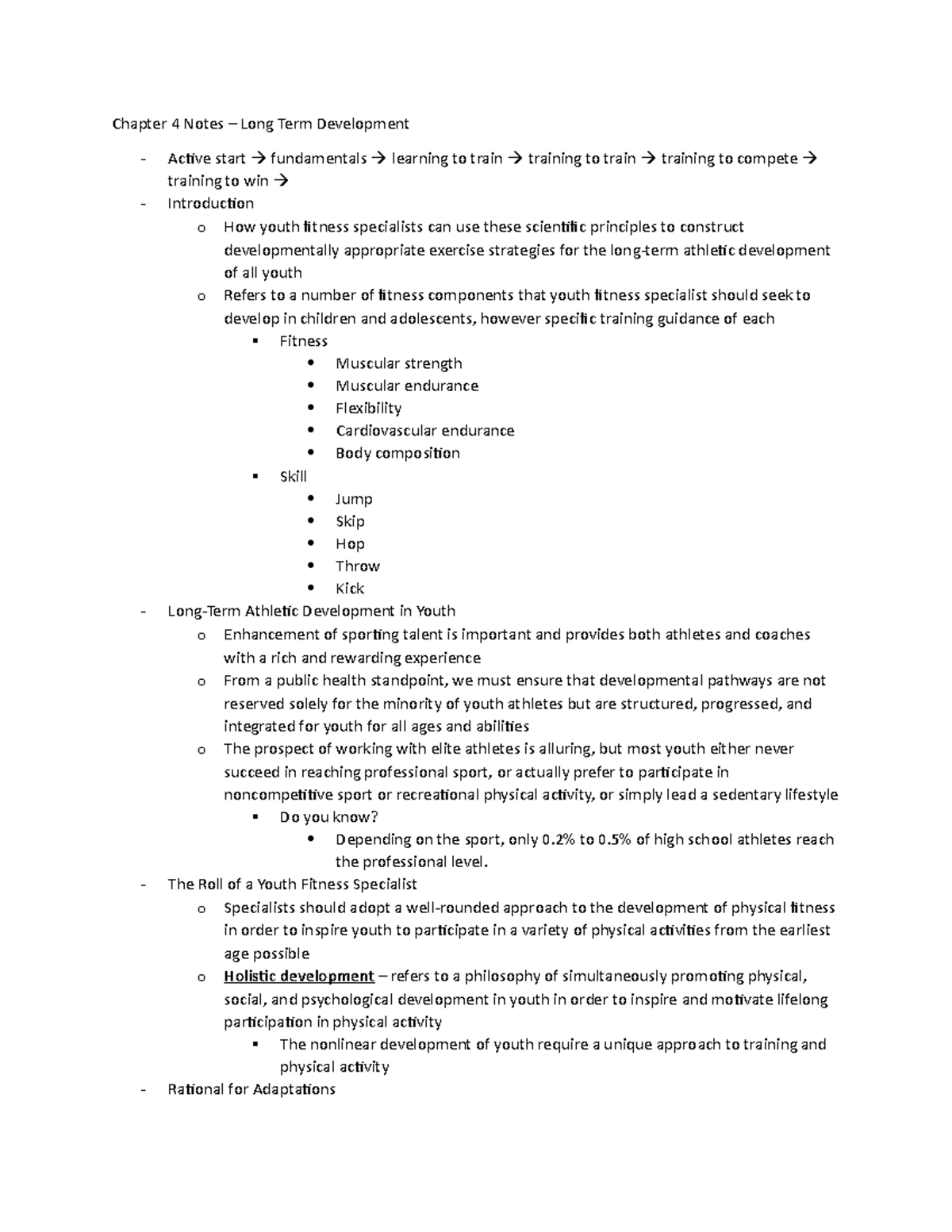 Chapter 4 Notes - Chapter 4 Notes – Long Term Development Active Start ...