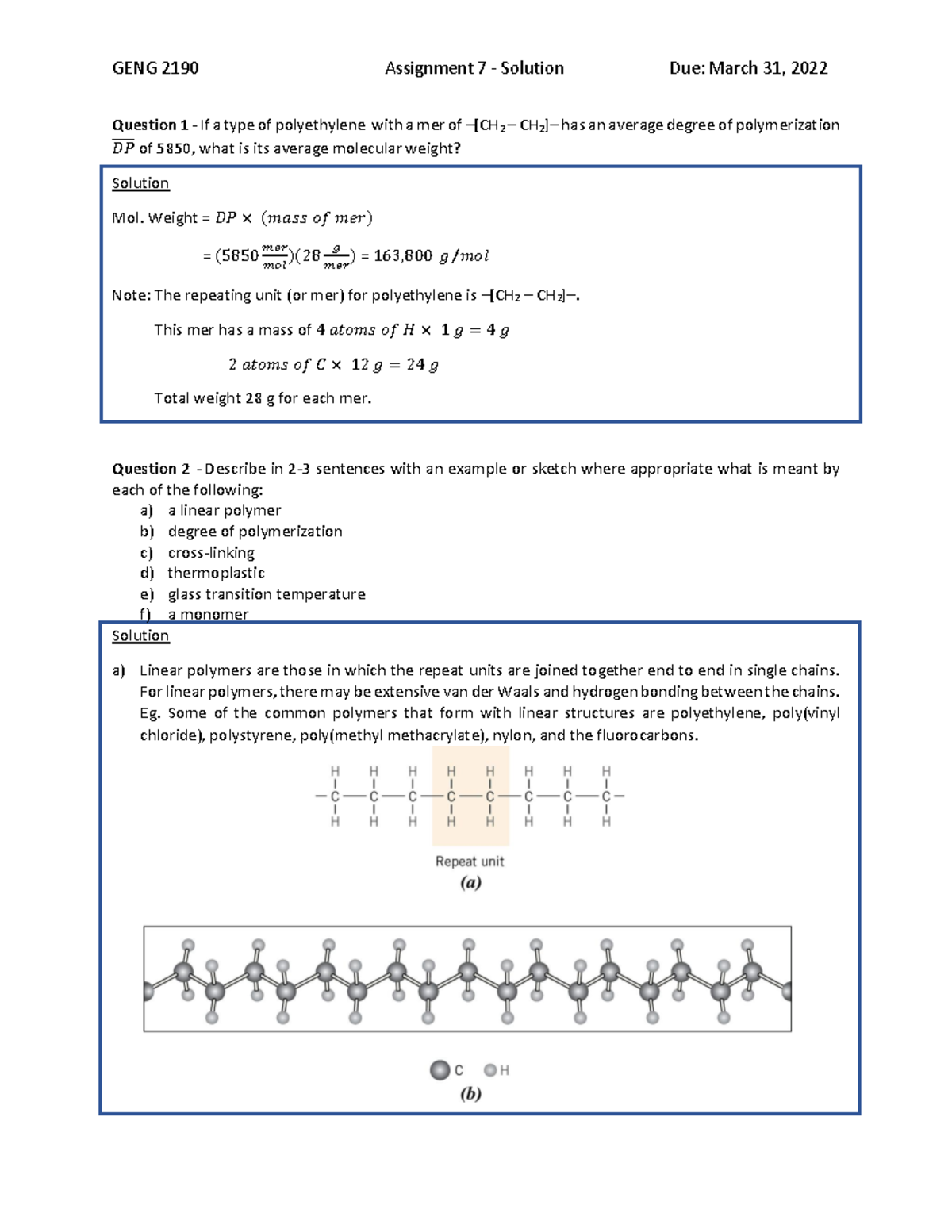 Assignment 7 - Solution-1 - Question 1 - If a type of polyethylene with ...