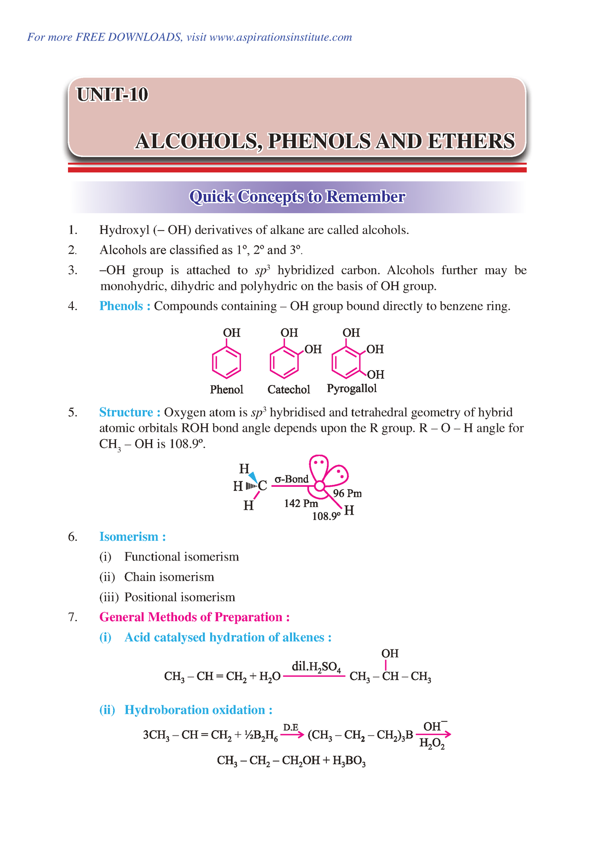 CBSE Class 12 Chem Notes Question Bank Alcohols Phenols And Ethers PDF ...