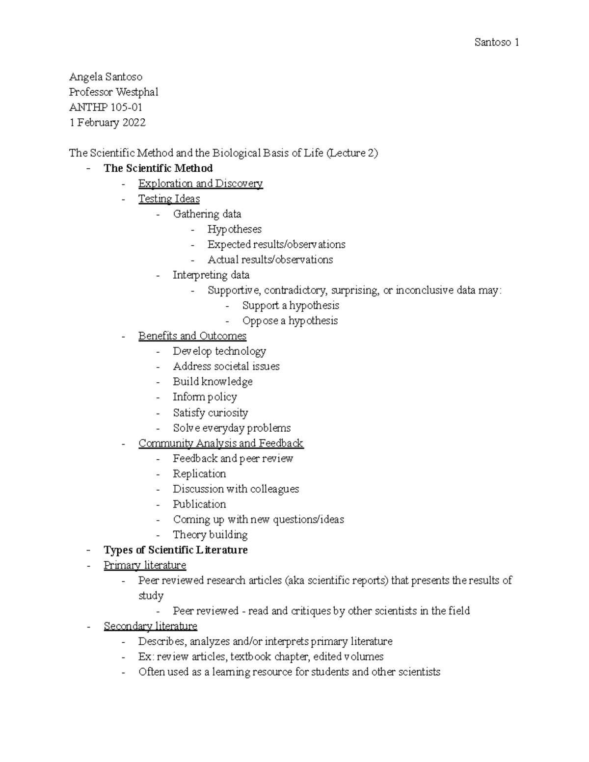 ANTHP 105-01 (2) THE Scientific Method AND THE Biological Basis OF LIFE ...