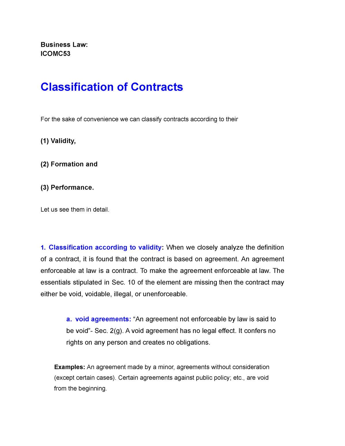 Classification Of Contracts - Business Law: ICOMC Classification Of ...