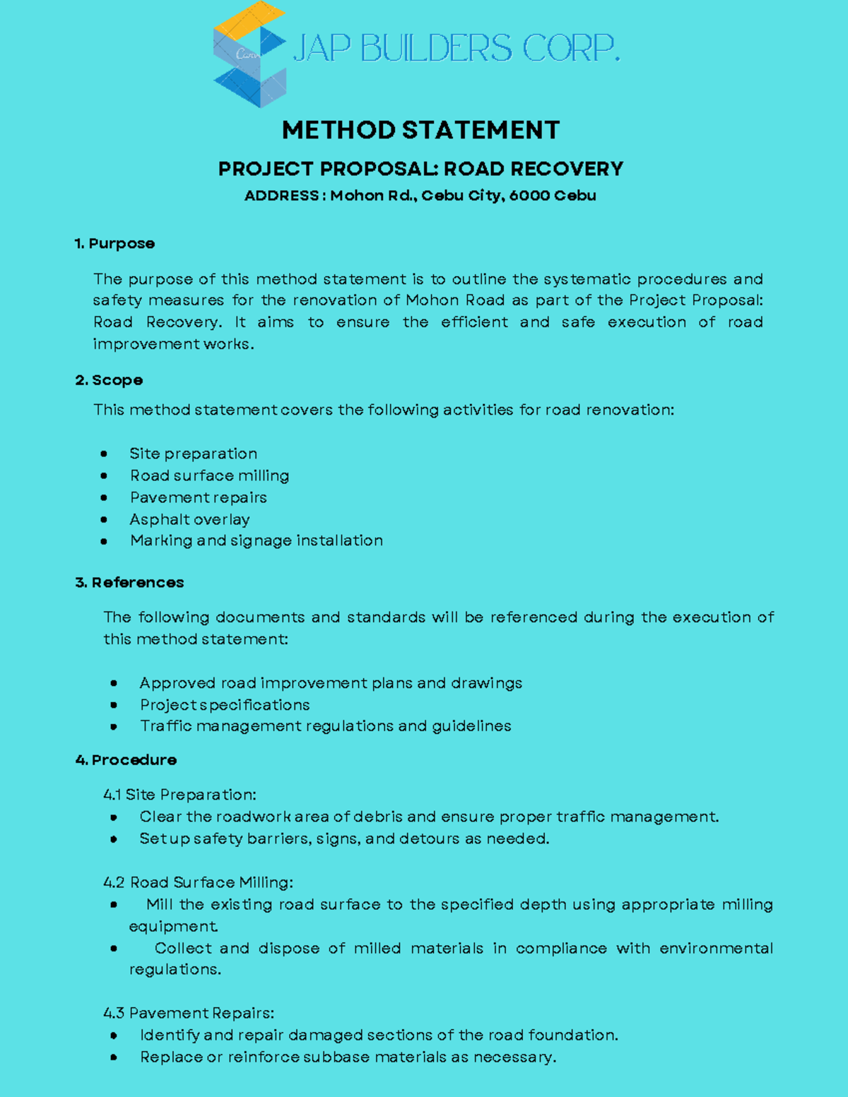 Method Statement - JAP BUILDERS CORP BUILDERS CORP. METHOD STATEMENT ...