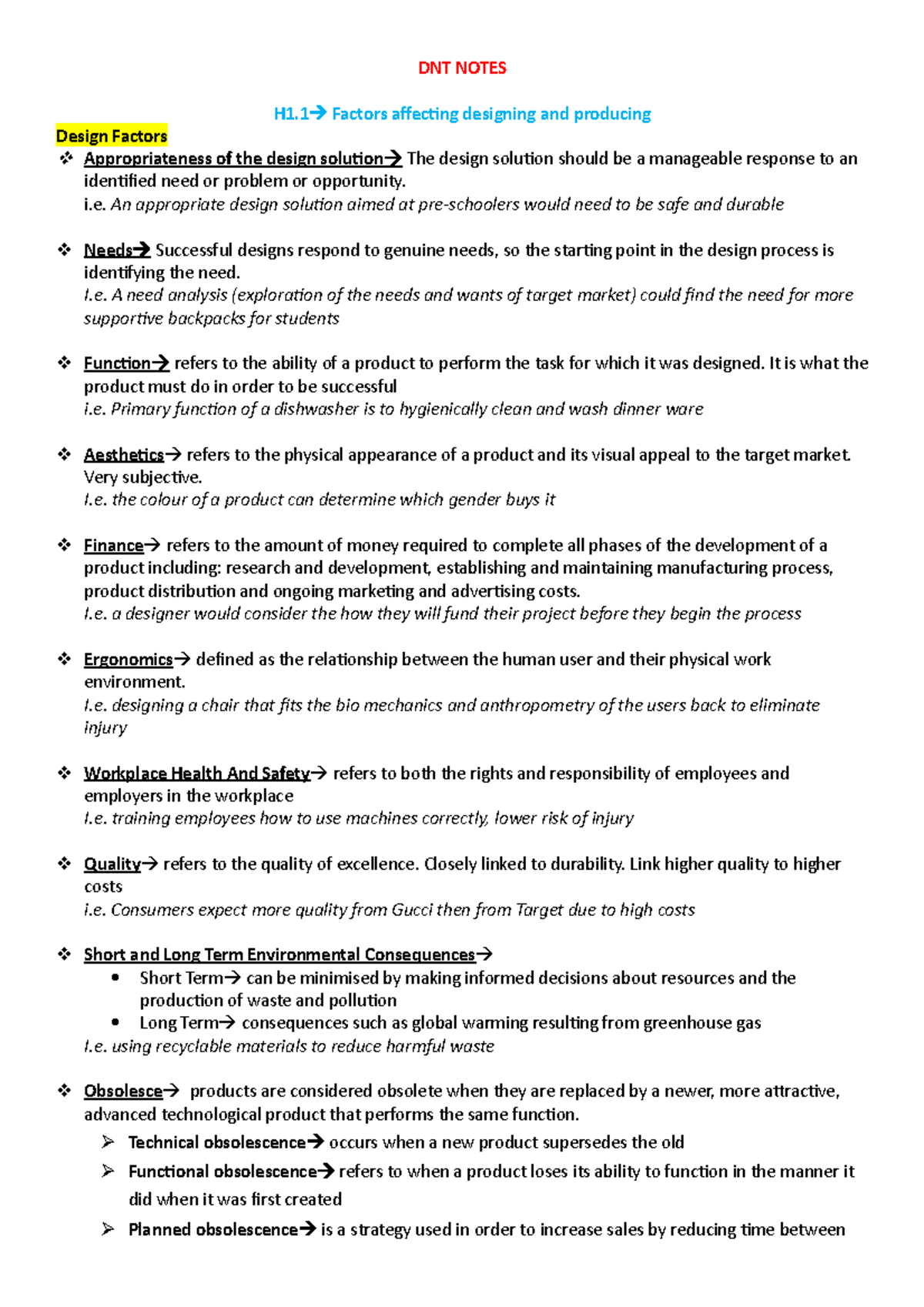 DNT notes refined - DNT NOTES H1 Factors affecting designing and ...
