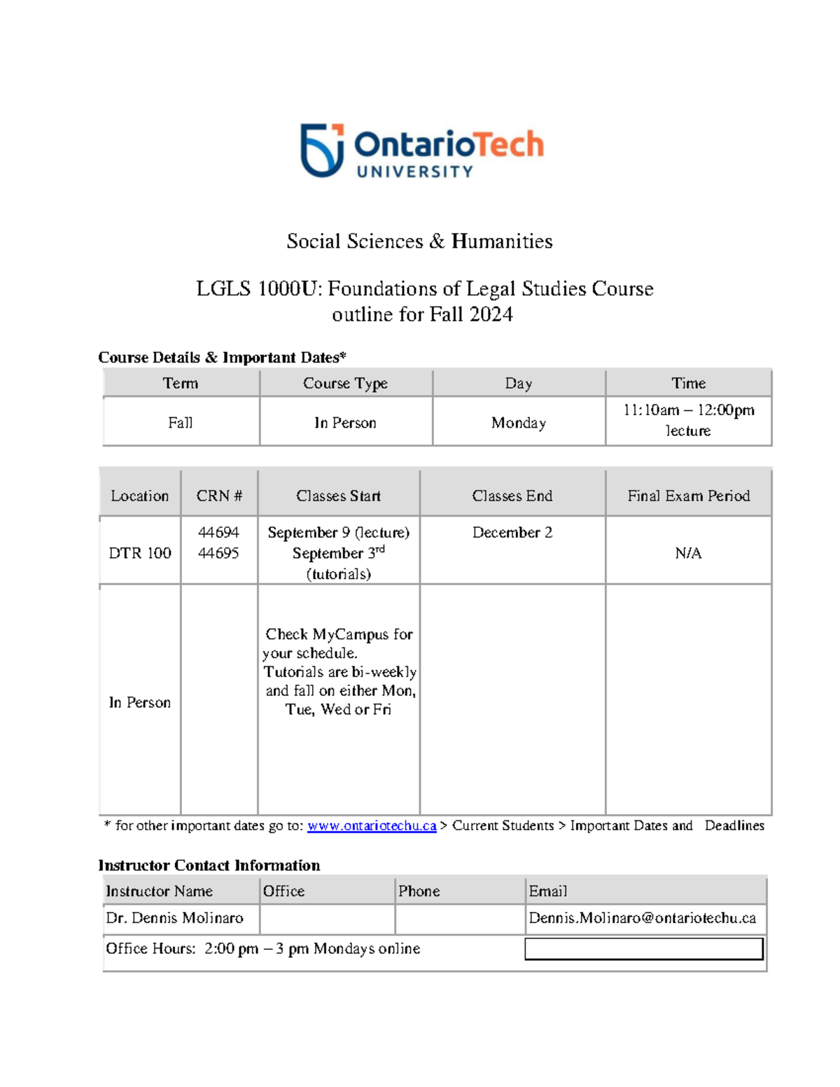Foundations of Legal Studies Course Outline 2024-3 - Social Sciences ...
