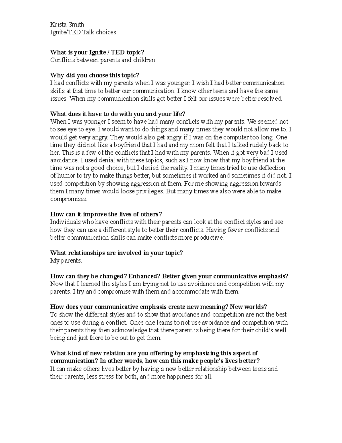 Ignite:Ted Talk Topic - assingment - Krista Smith Ignite/TED Talk ...