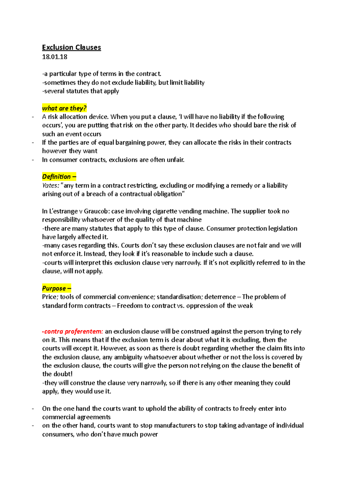 Exclusion Clauses and Limitation Clauses - Exclusion Clauses 18. -a ...
