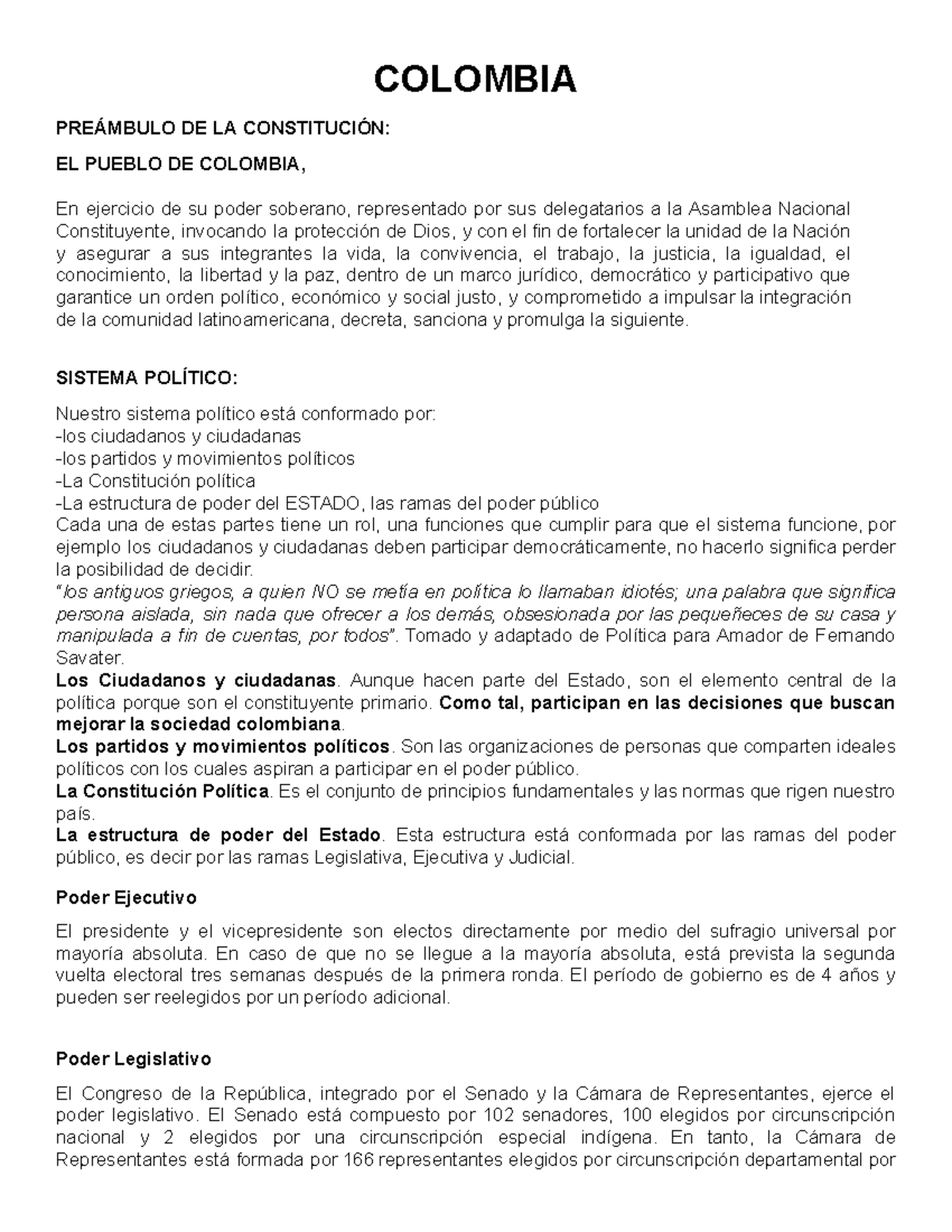 Paises Teoria Estado Colombia PreÁmbulo De La ConstituciÓn El Pueblo De Colombia En