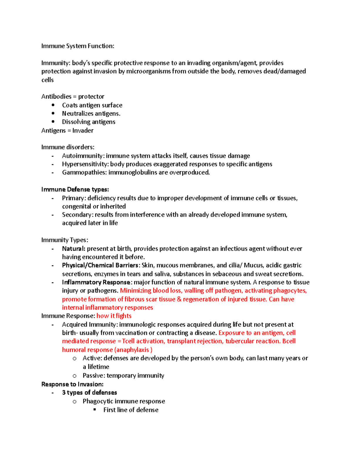 Immune Function - Immune System Function: Immunity: body’s specific ...