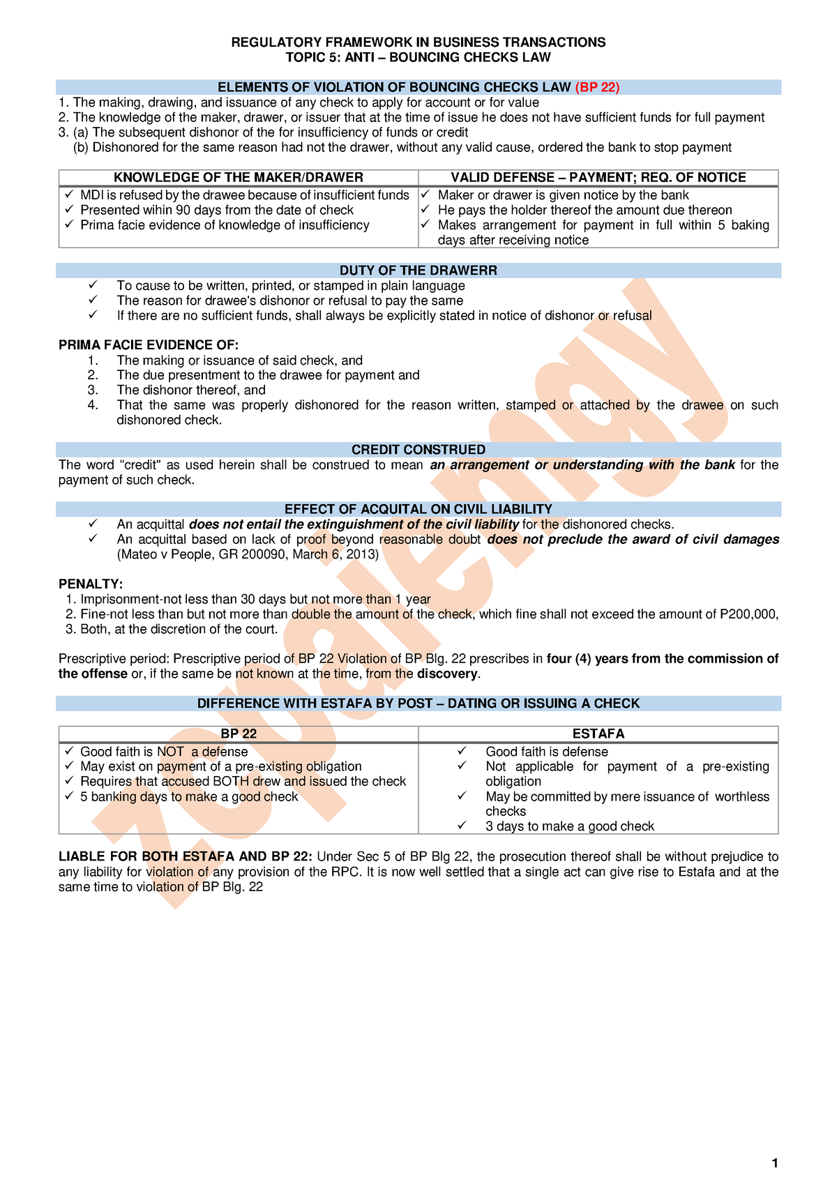 RFBT 05 Anti Bouncing Checks Law - 1 REGULATORY FRAMEWORK IN BUSINESS ...