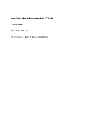 Kill Curve Lab Report 1 Grade A Yeast Cultivation And Mutagenesis By Uv Light Connor Morris Studocu