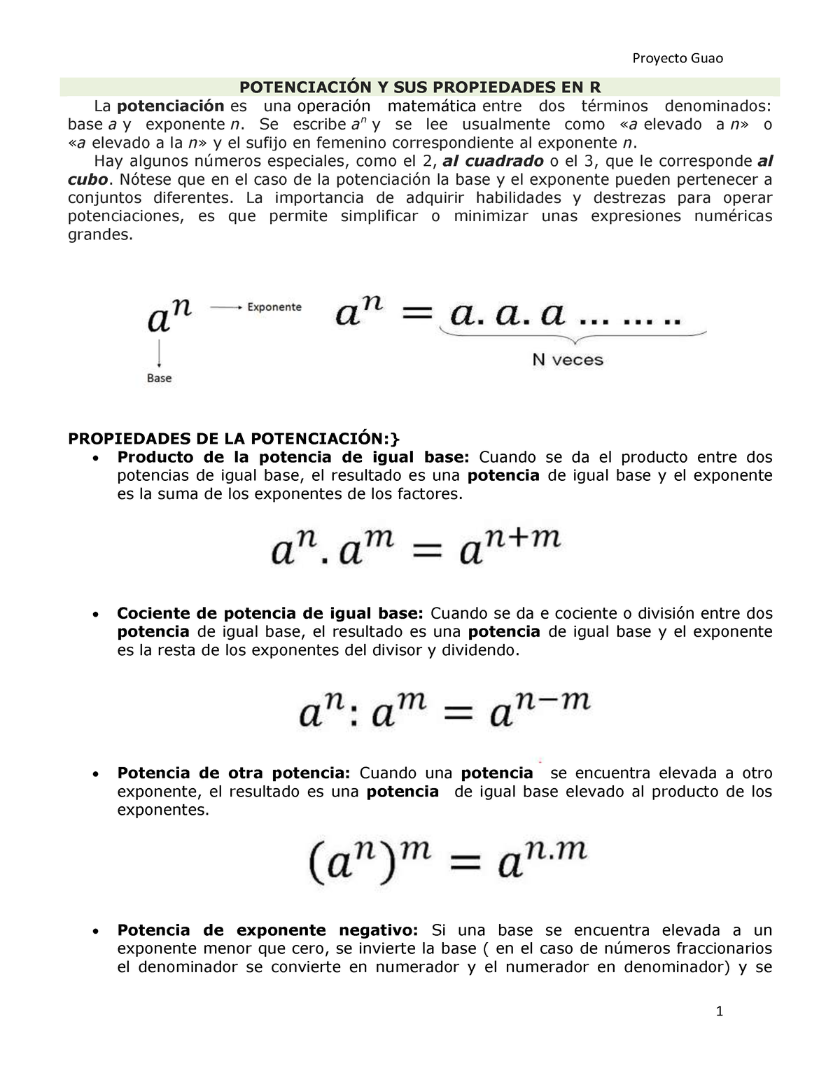 Potenciación Y Sus Propiedades En R PotenciaciÓn Y Sus Propiedades En R La Potenciación Es Una 4621